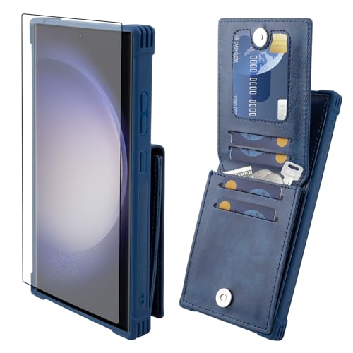 VANAVAGY kompatibel für Samsung Galaxy S24 Ultra Brieftaschenetui für Frauen und Männer,Leder Magnetverschluss Flip Folio Handyhülle mit Kreditkartenfach und Münzfach,Marineblau von VANAVAGY