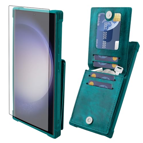 VVANAVAGY Samsung Galaxy S24 Ultra Brieftaschenetui,Leder Magnetverschluss Flip Folio Handyhülle mit Kreditkartenfach und Münzfach,Mitternachtsgrün von VANAVAGY