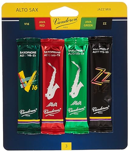 Vandoren SRMIXA3 Blätter für Altsaxophone/Jazz (Stärke 3) mit je 1 Stück ZZ, V16, JAVA und JAVA Red von VANDOREN