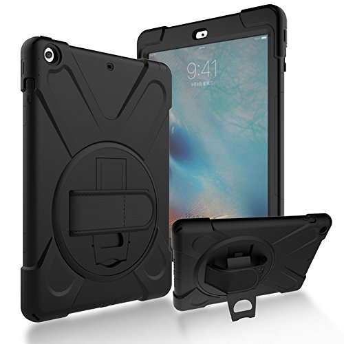 vanfoo iPad 5. Generation Case, Tragetasche Schutzhülle mit 360 Grad Standfunktion, Griff Hand Grip, Schultergurt für Kinder Apple 9,7 Tablet Haut Schwarz von VANFOO