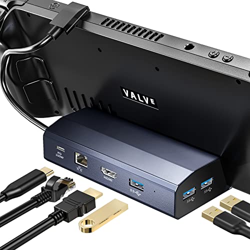 Docking Station für Steam Deck, HDMI 2.0 4K@60 Hz, 1000 Mbit/s Gigabit-Ethernet, 3 USB 3.0 mit PD 100W USB-C-Ladeanschluss für Fernseher, Monitor, Switch, Maus, Tastatur, tragbares Steam Deck-Ständer von VANGREE