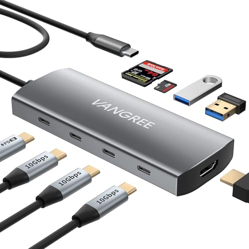 VANGREE USB C auf USB C Hub-3 USB 3.2 Gen 2 Ports mit 10Gbps, 4K@60hz HDMI Multiport Adapter, 100W PD, 2 USB 3.0.SD/TF Kartenleser, USB-C Splitter für MacBook Pro Air iPad Pro XPS und mehr von VANGREE