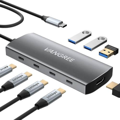 VANGREE USB C auf USB C Hub-3 USB 3.2 Gen 2 Ports mit 10Gbps, 4K HDMI Adapter, 100W Stromversorgung, 3 USB 3.0 Ports, USB-C Splitter Multiport Expander für MacBook Pro, iPad Pro und mehr Typ C Geräte von VANGREE
