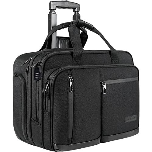 VANKEAN 17.3'' Laptoptasche mit Rollen für Herren, Stylische Handgepäck-Aktentasche Laptoptasche wasserdichte mit Rollen für die Nacht mit RFID-Taschen für Reisen/Arbeit/Schule-Schwarz von VANKEAN