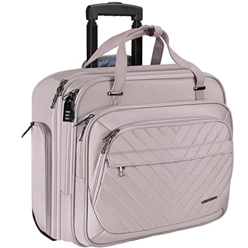 VANKEAN Rollende Laptoptasche Frauen mit Rädern, passend für bis zu 15,6 Zoll Rollende Aktentasche Wasserabweisend Computertasche mit RFID-Taschen für Reisen/Business/Schule,Rosa von VANKEAN