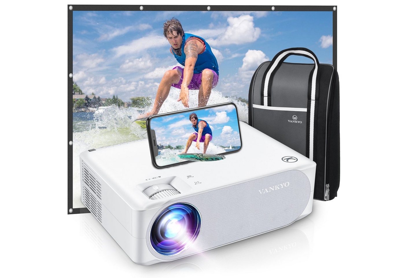 VANKYO Performance V630W Beamer (7000 lm, 1000:1, 1920*1080 px, WiFi Mini Beamer 7000 Lux Full HD, Heimkino, Support HDMI iOS/Android) von VANKYO