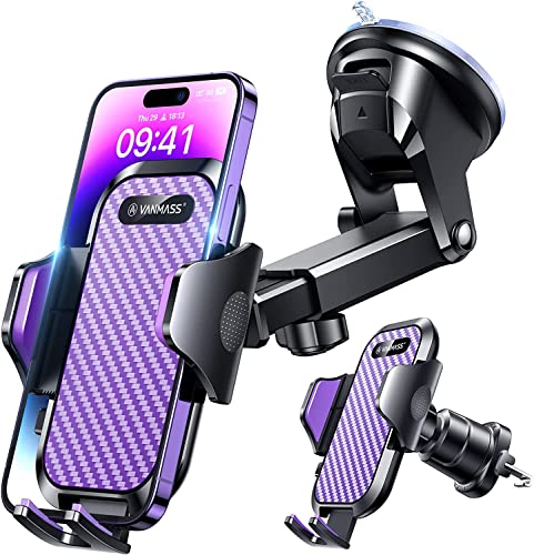 VANMASS Handyhalterung Auto 2024 Upgrade Saugnapf & Lüftungshaken 4 in 1 Handy Halterung Auto Militärschutz Smartphone Handyhalter auf Windschutzscheibe für iPhone 15 Samsung Huawei Mate 60 pro usw. von VANMASS