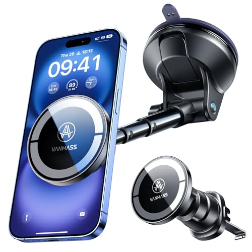 VANMASS Handyhalterung Auto Magnet Kompatibel mit MagSafe Autohalterung [2025 Upgrade Stärkste Magnete] Handy Halterung Auto Saugnapf & Lüftungshaken Stabil für iPhone 16 15 14 Serie und Allen Handys von VANMASS