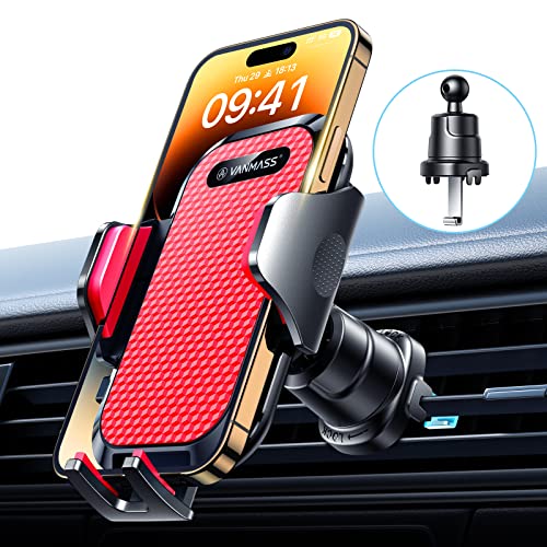 VANMASS Handyhalterung Auto Upgrade Patent Handyhalter Auto Lüftung Silikonschutz 100% Stabil Handy Autohalterung mit Haken 360°Drehbarer kfz Smartphone Halterung Auto für iPhone Samsung Huawei,Rot von VANMASS