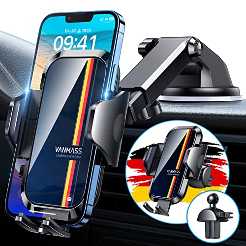 VANMASS Handyhalterung Auto [Upgrade Version Bombenfest] 4 in 1 Saugnapf Lüftung Handyhalter Auto mit Klebepad Handy Halterung Auto Universal Passt zu iPhone 15 Pro Max Plus 14 13 12 Samsung S22 Ultra von VANMASS