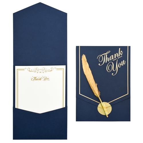 VANRA 10 Sets Briefpapier mit Umschlägen Set Briefpapier Umschläge mit Feder für Dankesbrief, Einladungen, Abschlussfeier (10 Schreibpapier + 10 blaue Umschläge) von VANRA