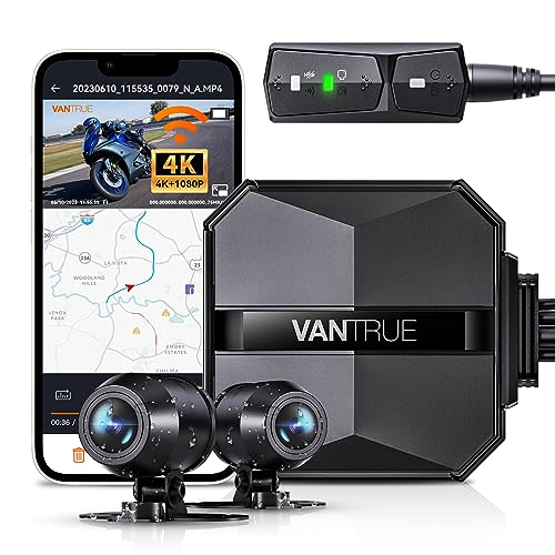 VANTRUE F1 Dashcam Motorrad 4K + 1080P, 5GHz WiFi Dashcam Auto vorne hinten mit GPS, HDR, WDR, Vollständig wasserdicht Motorrad autokamera, Starvis Nachtsicht, 24Std. Parkmodus, Max. 512G von VANTRUE