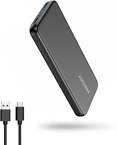 VANYUST Tragbares Ladegerät, 10000mAh 5V/3A Power Bank, USB-C In&Out Schnellladeakku Pack, Externe Powerbank Kompatibel mit iPhone 16 15 14 13 12 Samsung S22 S21 Google iPad usw (Schwarz) von VANYUST
