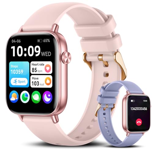 Smartwatch für Männer und Frauen mit roségoldfarbenem Gehäuse, 1,83" Fitness-Tracker, Herzfrequenzmonitor/Schlaftracker/Schrittzähler, über 100 Sportmodi, kompatibel mit Android & iOS (2 Armbänder) von VANZAVANZU