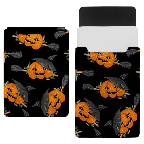 Laptop-Hülle, Tragetasche, Schutzhülle, 1,27 cm, wasserdicht, schmal, Computer-Abdeckung für Tablet, Notebook – Halloween-Kürbis mit Hexenhutbesen von VAPOKF
