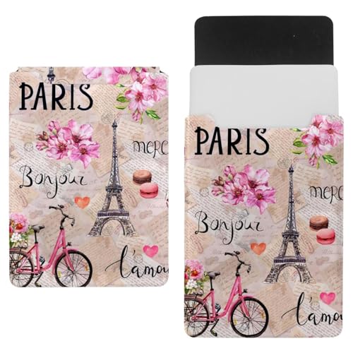 Laptop-Hülle, Tragetasche, Schutztasche, 1,239,5 cm, wasserdicht, schmal, Computer-Abdeckung für Tablet, Notebook, rosa Fahrradblumen, Eiffelturm von VAPOKF