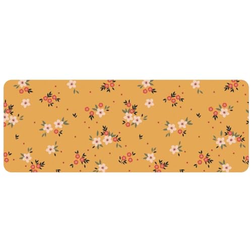 VAPOKF Gaming-Mauspad, großes Mauspad für Schreibtisch, Heimbüro, rutschfeste Gummiunterseite, Tastatur-Pad, Laptop-Schreibtischunterlage, Mauspad, 79,5 x 30 x 0,2 cm, Blumen in Gelb von VAPOKF