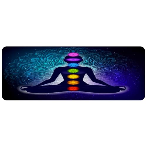 VAPOKF Gaming-Mauspad, großes Mauspad für Schreibtisch, Heimbüro, rutschfeste Gummiunterseite, Tastatur-Pad, Laptop-Schreibtischunterlage, Mauspad, 79,5 x 30 x 0,2 cm, Chakra-Frau in Lotus von VAPOKF