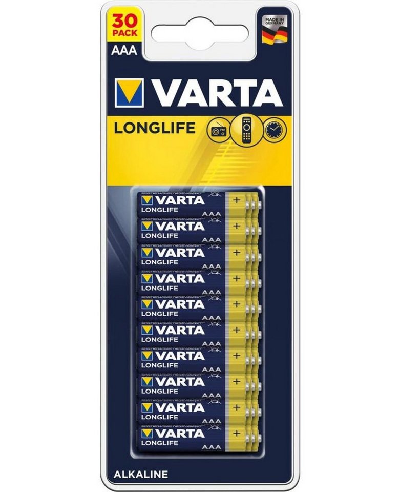 VARTA 12x 30er-Packung LongLife Alkaline Batterien LR03 AAA 1,5V Großpackung Batterie, (360 St) von VARTA