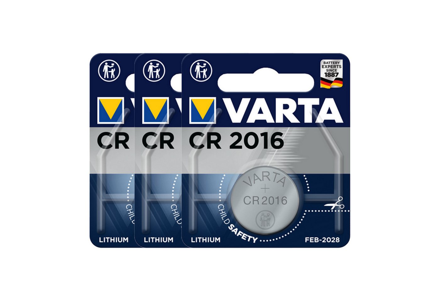 VARTA 3 x VARTA Lithium Knopfzelle 6016 CR2016 3 x 1er Blister Einwegbatteri Knopfzelle von VARTA