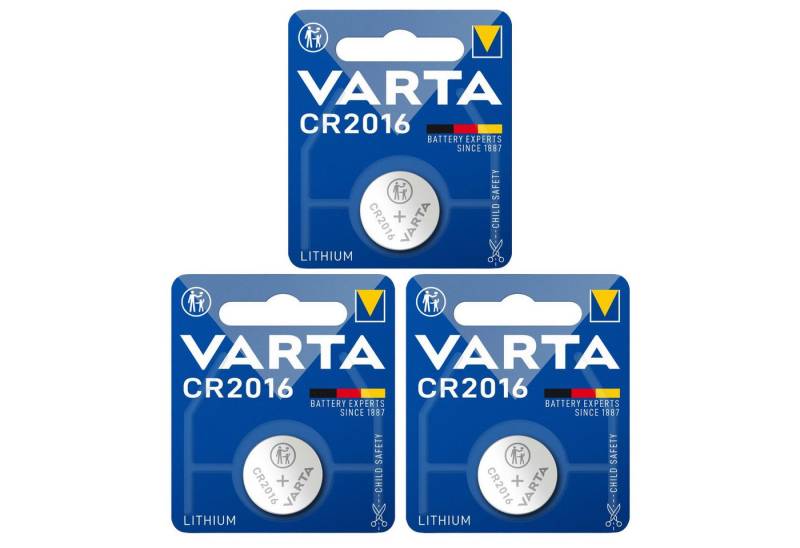 VARTA 3 x VARTA Lithium Knopfzelle 6016 CR2016 3 x 1er Blister Einwegbatteri Knopfzelle von VARTA