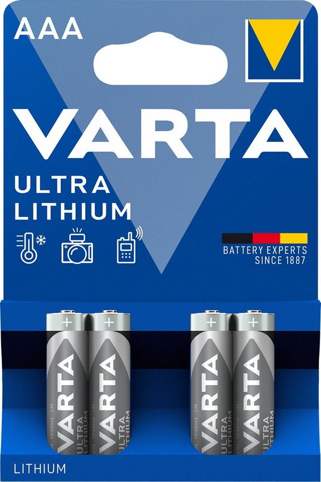 VARTA 4 6103 Professional Ultra AAA / Micro Lithium Batterien im 4er Blister Batterie von VARTA