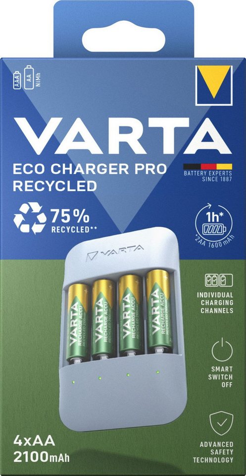 VARTA Akku Ladegerät Eco Charger Pro Recycled 4x AA 2100mAh für AA/AAA 57683 Batterie-Ladegerät VARTA Akku Ladegerät Eco Charger Pro Recycled 4x AA 2100mAh für AA/AAA 57683 Batterie-Ladegerät von VARTA
