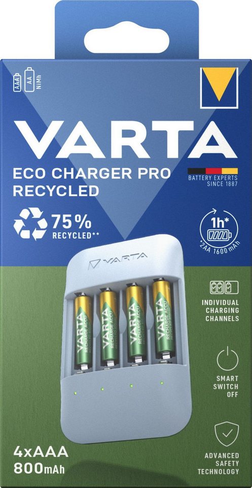 VARTA Akku Ladegerät Eco Charger Pro Recycled 4x AAA 800mAh für AA/AAA 57683 Batterie-Ladegerät VARTA Akku Ladegerät Eco Charger Pro Recycled 4x AAA 800mAh für AA/AAA 57683 Batterie-Ladegerät von VARTA
