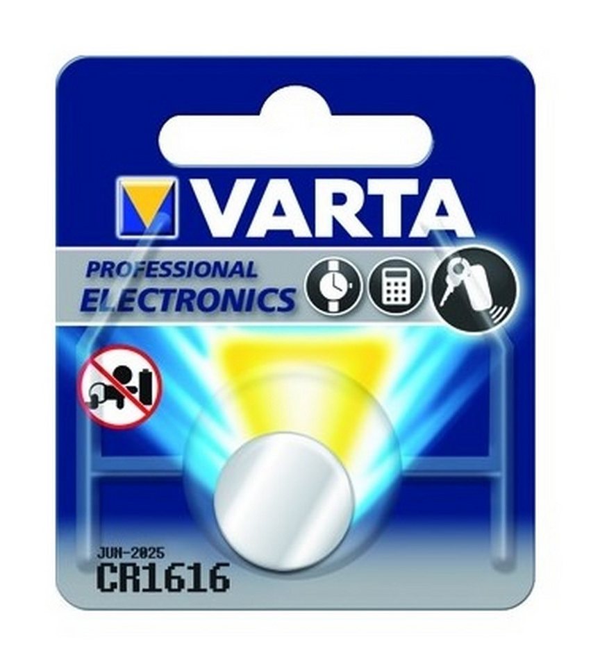 VARTA Batterie, (3 V), Knopfzelle 3V CR1616 Lithium 55 mAh Ø16 x 1,6 mm ohne Bezeichnung von VARTA
