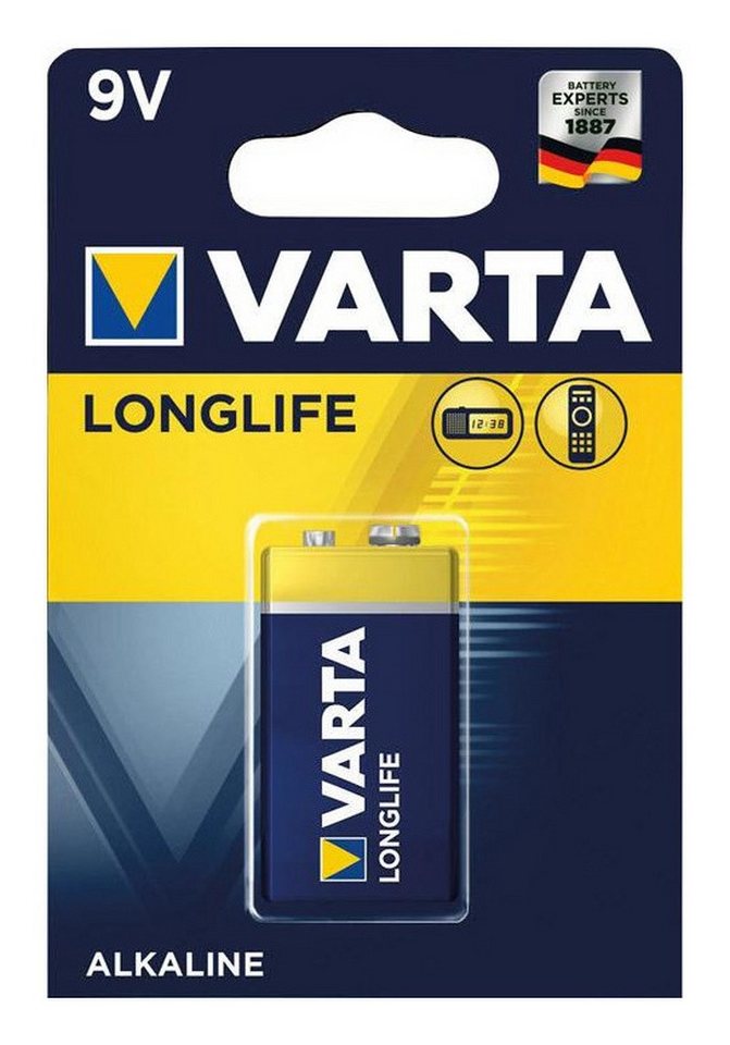 VARTA Batterie, (9 V), Block 6AM6 9V 6LR61 Alkali-Mangan 565 mAh 17,5 x 48,5 x 26,5 mm von VARTA