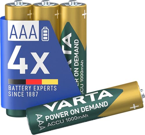 VARTA Batterien AAA, wiederaufladbar, 4 Stück, Power on Demand Recharge Accu, Akku, 1000 mAh Ni-MH, ohne Memory Effekt, vorgeladen, sofort einsatzbereit VARTA Batterien AAA, wiederaufladbar, 4 Stück, Power on Demand Recharge Accu, Akku, 1000 mAh Ni-MH, ohne Memory Effekt, vorgeladen, sofort einsatzbereit von VARTA