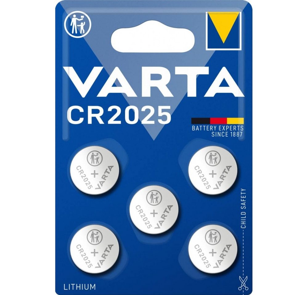 VARTA CR2025 5er Pack - Knopfzellenbatterie - silber Knopfzelle, (3 V) von VARTA