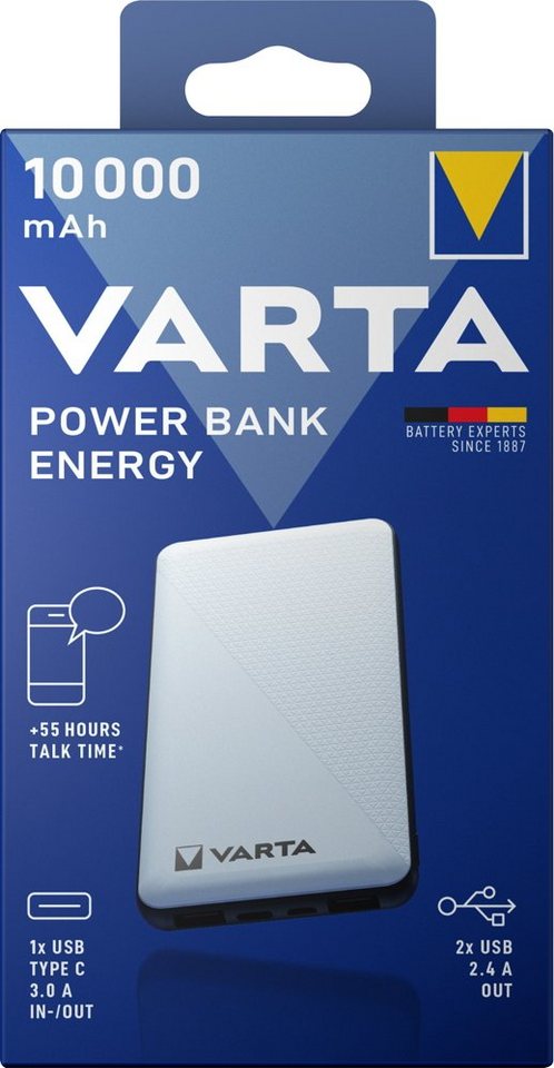 VARTA Powerbank mobile Energy 10000 mAh Typ A / Typ C USB OUT weiß Powerbank VARTA Powerbank mobile Energy 10000 mAh Typ A / Typ C USB OUT weiß Powerbank von VARTA