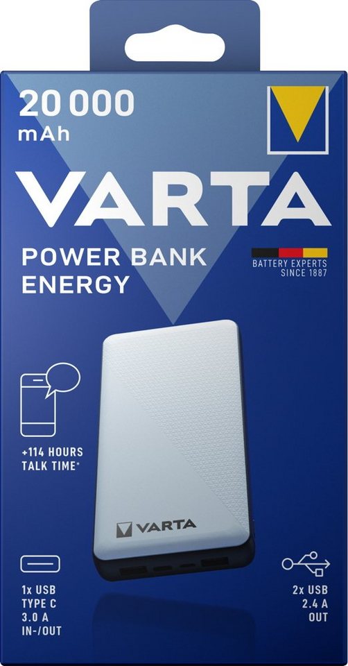 VARTA Powerbank mobile Energy 20000 mAh Typ A / Typ C USB OUT weiß Powerbank VARTA Powerbank mobile Energy 20000 mAh Typ A / Typ C USB OUT weiß Powerbank von VARTA