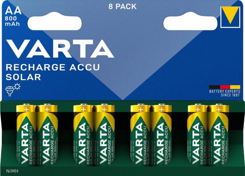 VARTA RECHARGE ACCU Solar vorgeladener AA Mignon NiMH Akku (8erPack, 800mAh) Akkupacks Mignon AA 800 mAh (8 St) von VARTA