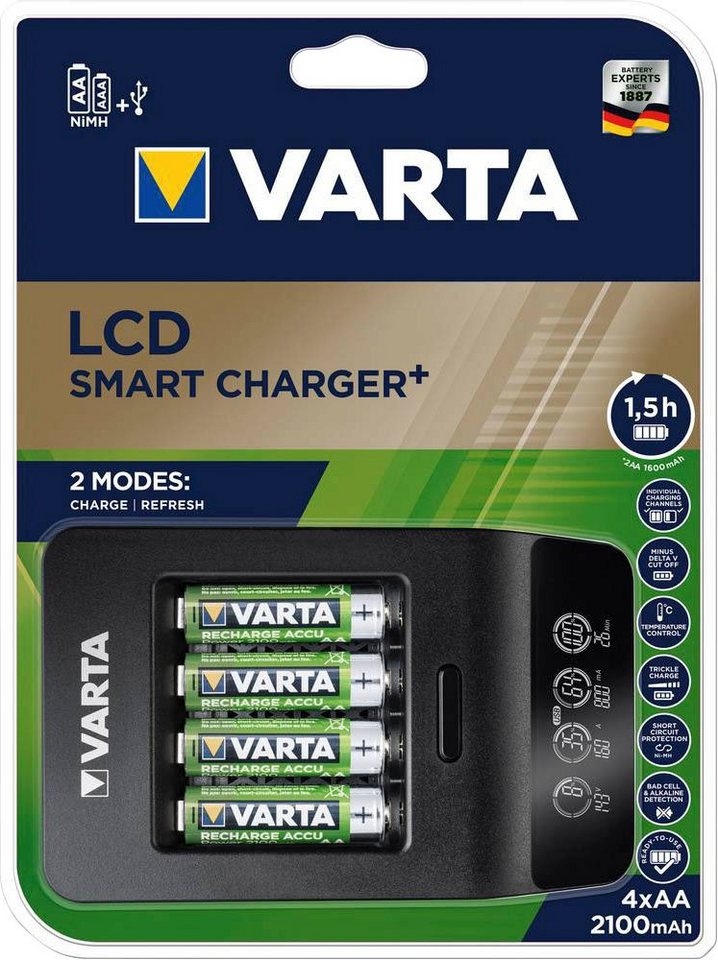 VARTA VARTA LCD Smart Charger+ für 4 AA/AAA-Akkus und USB-Geräte Powerstation Micro von VARTA