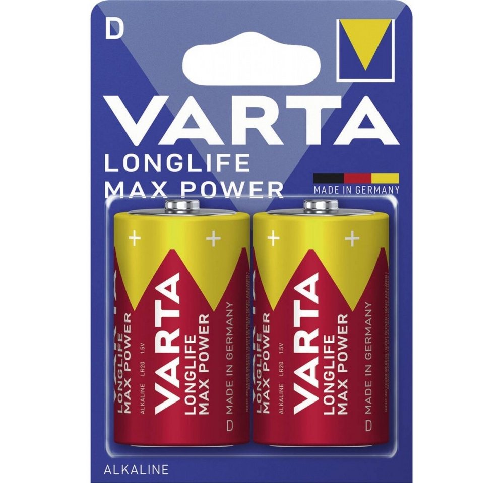 VARTA Varta 4720 LONGLIFE Max Power D Mono-Batterien 2-er Blister Batterie, (1.5 Volt V), Hochwertige Alkali-Batterien von VARTA