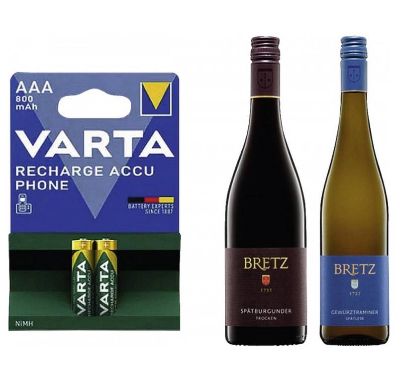 VARTA Varta 50x PHONE Power Accu + Weinset Akku Bezeichnung: Hochwertiger Bluetooth-Kopfhörer (230 Volt V), Wasserfest und stoßfest von VARTA