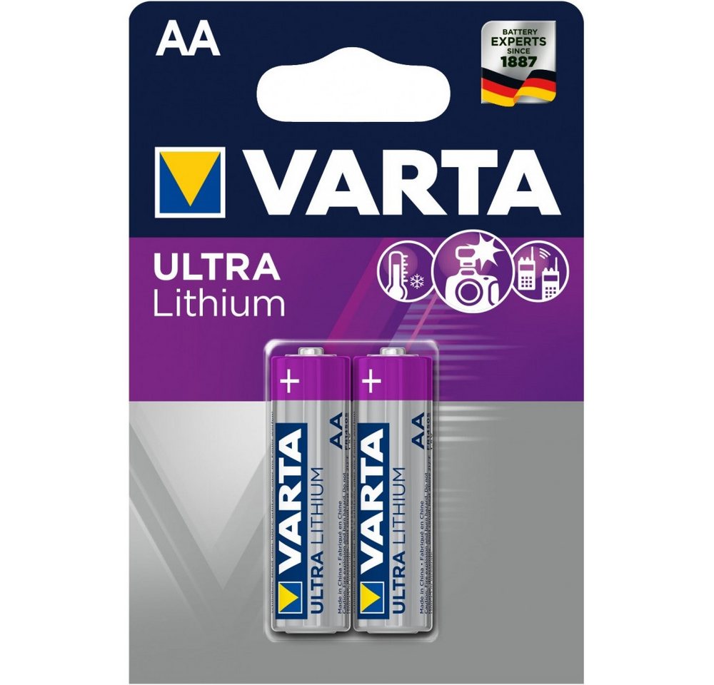 VARTA Varta Lithium AA 2er Blister - Hochleistungsbatterie Akku Varta Lithium AA 2er Blister Batterie, Leistungsstarke Lithium Zellen mit hoher Zuverlässigkeit von VARTA