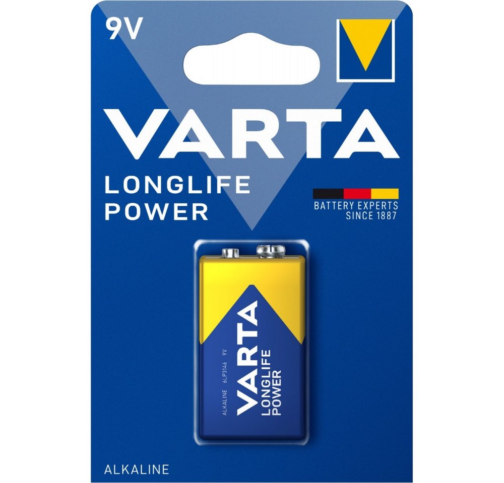 VARTA Varta Longlife Power 9V Batterie für intensive Geräte. Batterie, (9 V V), Hohe Leistung für energieintensive Geräte von VARTA