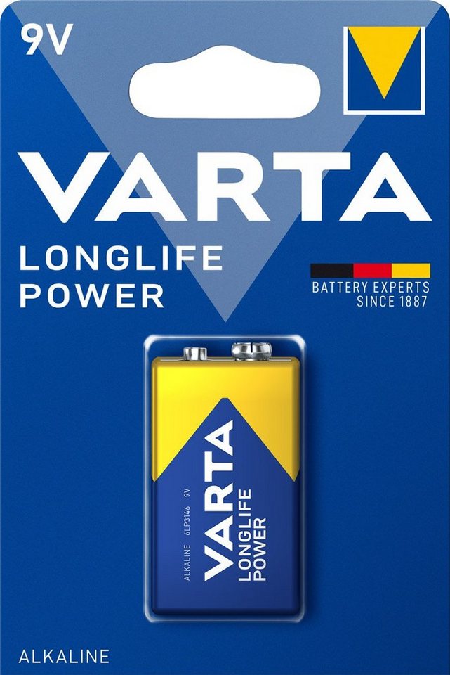 VARTA Varta Longlife Power 9Volt-Block Batterie 4922 550mAh AlMN Batterie, (9 Volt V) von VARTA