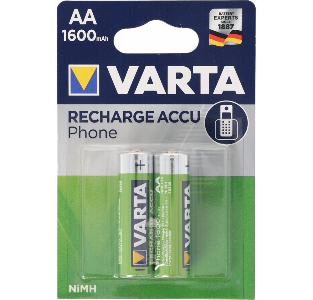 VARTA Varta Recharge Accu Phone AA Akkus Akku Varta Recharge Accu Phone AA (1,2 V V), Hohe Kapazität von 1600 mAh von VARTA