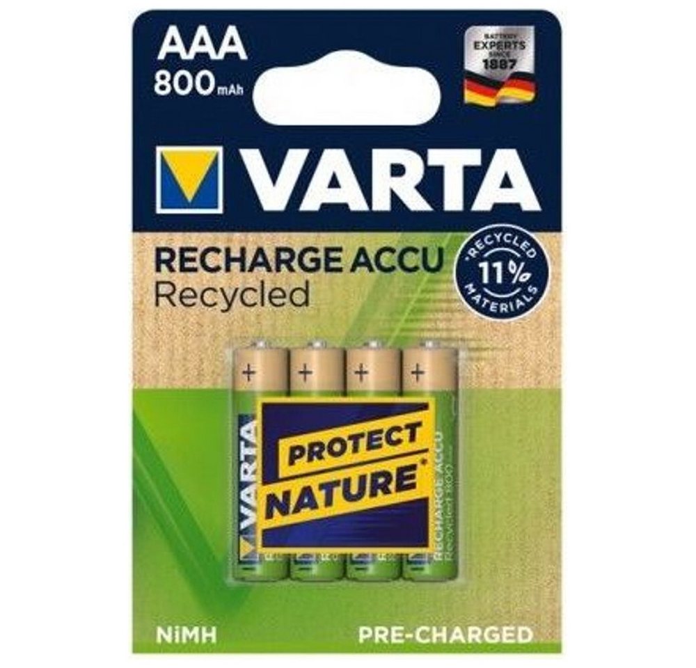 VARTA Varta Recharge Accu Recycled AAA 800mAh Akku Akku Varta Recharge Accu Recycled AAA 800mAh (1,2 V V), 11% recyceltes Material von VARTA