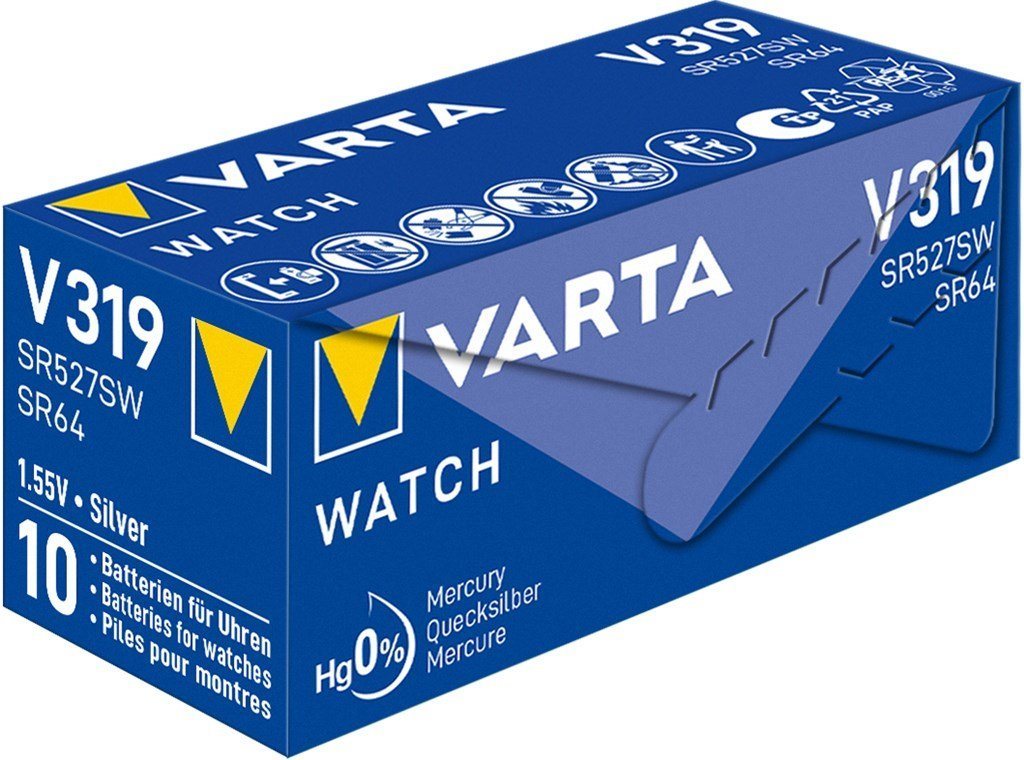 VARTA Varta SR64 V319 Silberoxid-Zink-Knopfzelle, 1,55 V Uhrenbatterie, 1 S Knopfzelle von VARTA