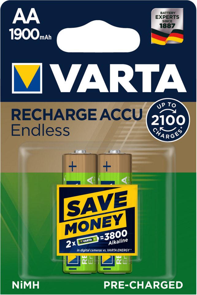 VARTA Wiederaufladbarer NiMH Akku AA 1900 mAh, 2er Blister, ohne Akku-Set VARTA Wiederaufladbarer NiMH Akku AA 1900 mAh, 2er Blister, ohne Akku-Set von VARTA