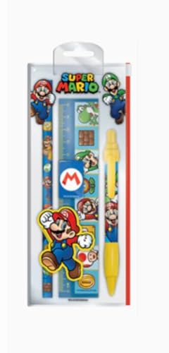 Auswahl Schreibwaren Varzi seit 1956 Schreibset Super Mario Lineal Radiergummi Bleistift und Stift in benutzerdefinierten Etui von VARZI