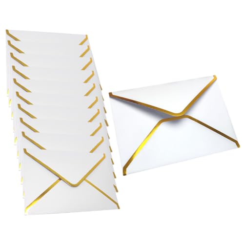 Briefumschläge mit goldenem Rand, A7, Einladungsumschlag, V-Klappe, schnell selbstklebend, für Grußkarten, Hochzeit, Abschlussfeier, Business, Geburtstag, Weiß, 25 Stück Briefumschläge mit goldenem Rand, A7, Einladungsumschlag, V-Klappe, schnell selbstklebend, für Grußkarten, Hochzeit, Abschlussfeier, Business, Geburtstag, Weiß, 25 Stück von VASANA