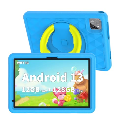 VASOUN 10 Inch 4G Phone Kids Tablet with Case,Android 13, 4G LTE, 5G WiFi,12 GB RAM(6+6 Expand),128 GB ROM, Dual Camera,8000mAh,Parental Control,Kids Software Pre-Installed,Educational(Blue) von VASOUN