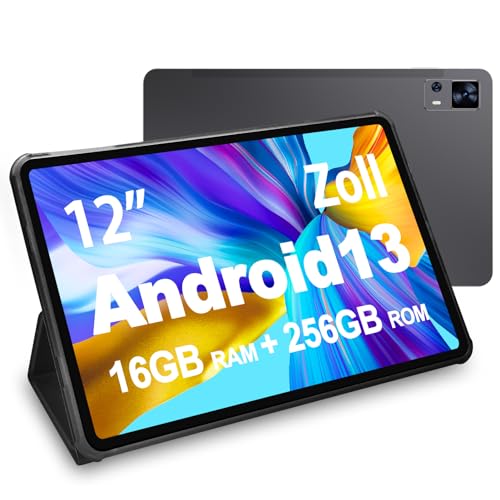 VASOUN Tablet 12 Zoll, Android Tablet 13 PC, 2K FHD+, 12 Zoll 256GB Tablet mit Ledertasche, 4G LTE 5GHz Dual WiFi, Octa-Core, 5MP + 13MP Dual Kamera, 8000mAh Akku, Unterhaltung und Bildung von VASOUN