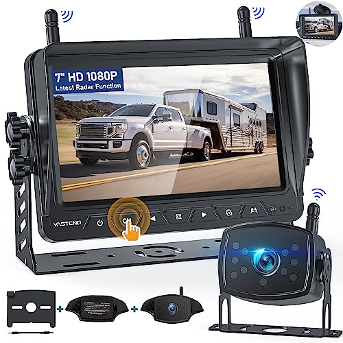 VASTEND M1 Pro Rückfahrkamera Kabellose mit Radar, 1080P HD Autokamera Split Bildschirm 4 Kanäle Einparkhilfe mit 7" Touchscreen Monitor, Nachtsicht Rückfahrkamera Set für Auto Wohnmobil LKW von VASTEND